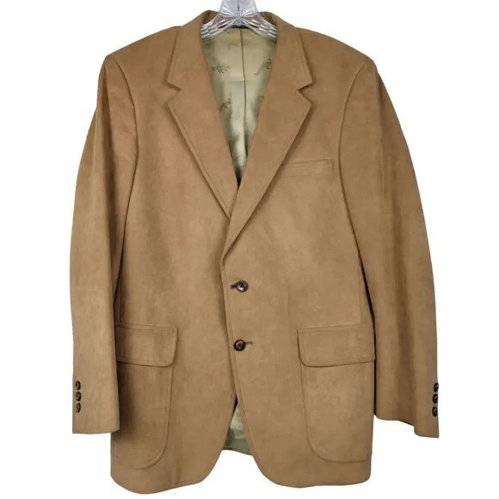 Vintage Tan Suede‎ Blazer Mens 40R Kingsridge Pincus Co USA Sport Coat Old Money